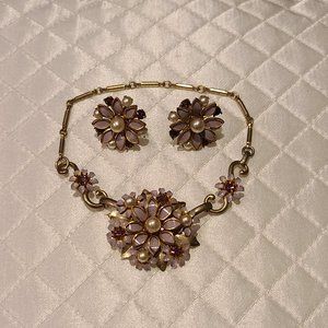 Vintage amethyst and pearl earring and bracelet set